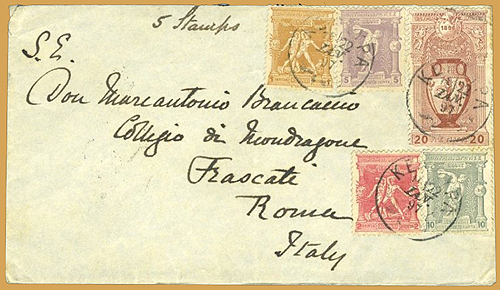 Brief mit den ersten Olympia Briefmarken Athen 1896